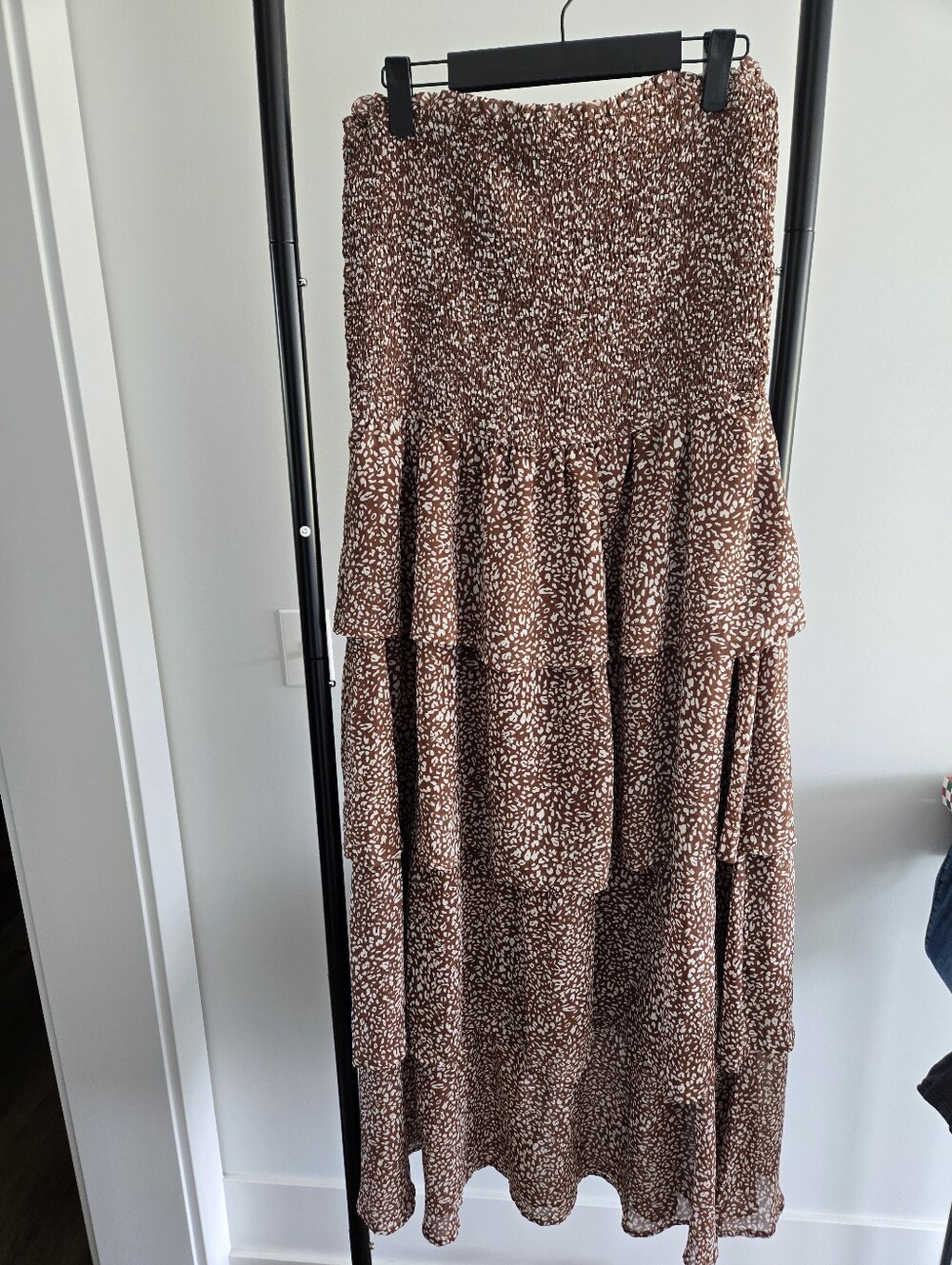NWT Brown Smocked Strapless Tiered Maxi Dress XL Boho Animal Print - Picture 2 of 5